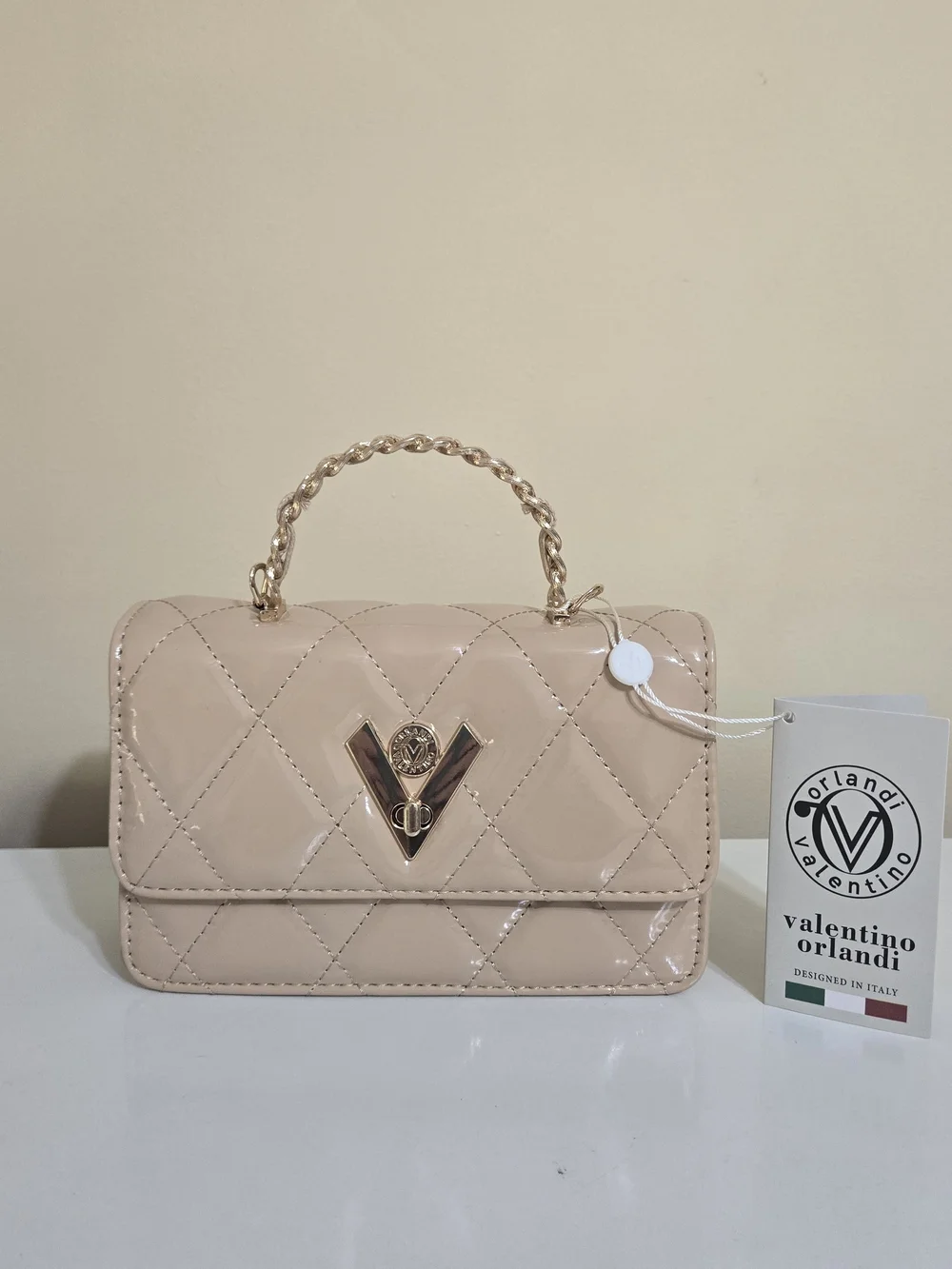Valentino Orlandi Quilted Patent Vegan Leather Shoulder Bag in Nude - Picture 5 of 12